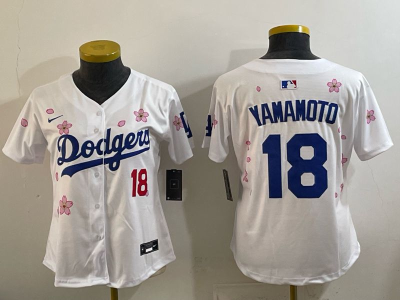 Women Los Angeles Dodgers #18 Yamamoto White Sakura Edition 2026 Nike MLB Jersey 002->women mlb jersey->Women Jersey
